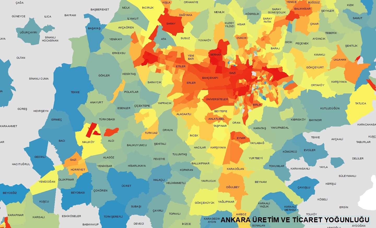 Ankara üretim ve ticaret yoğunluğu haritası